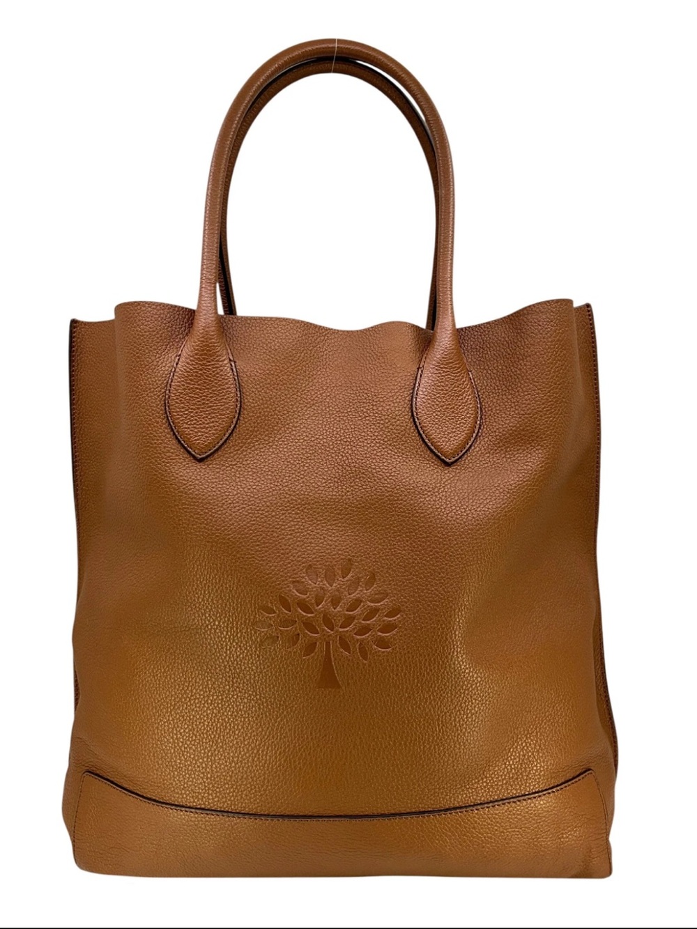 Mulberry Tan Leather Tote with Embossed Tree